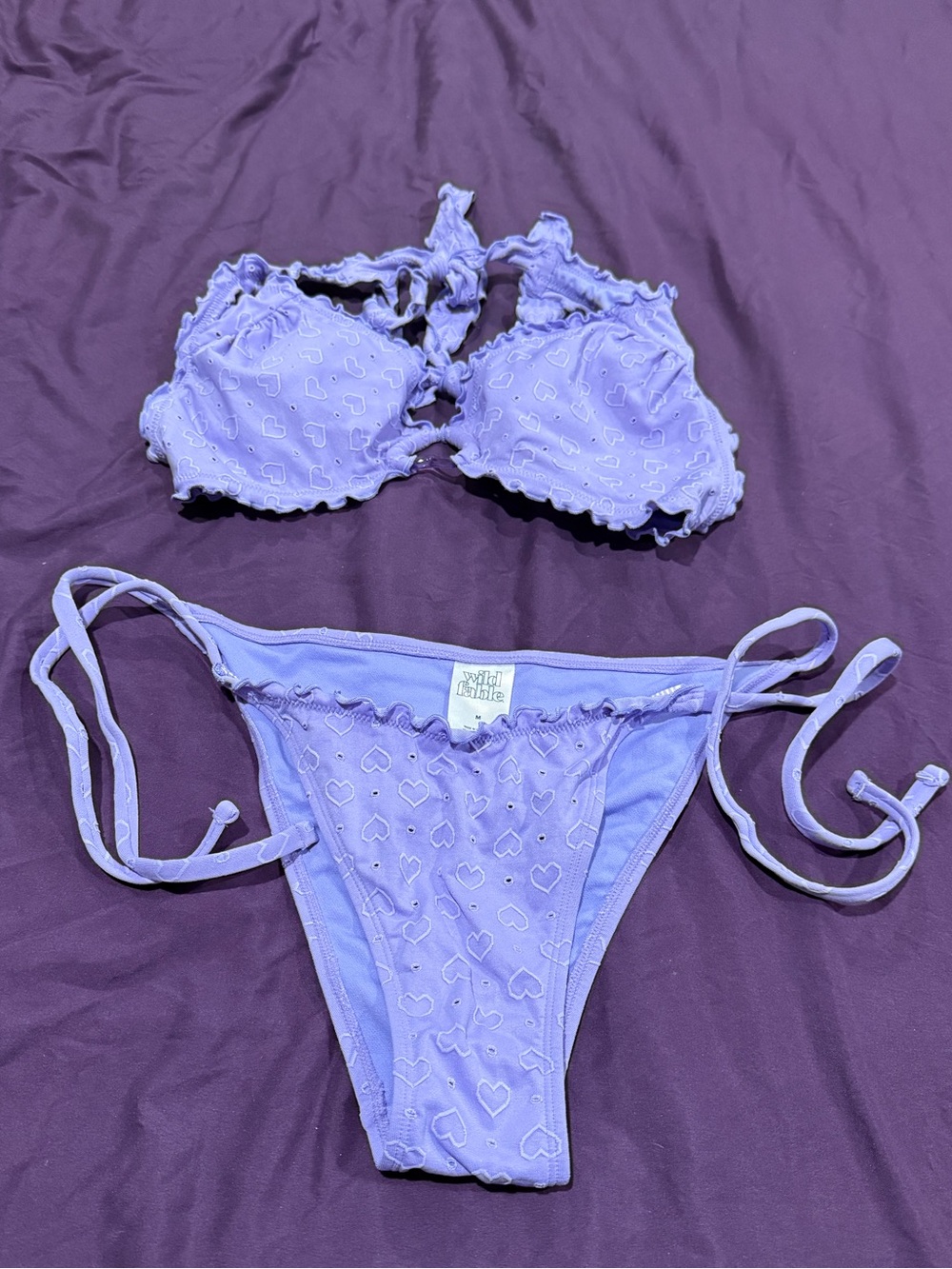 wild fable Lavender Tie-Back Heart-Print Bikini Set